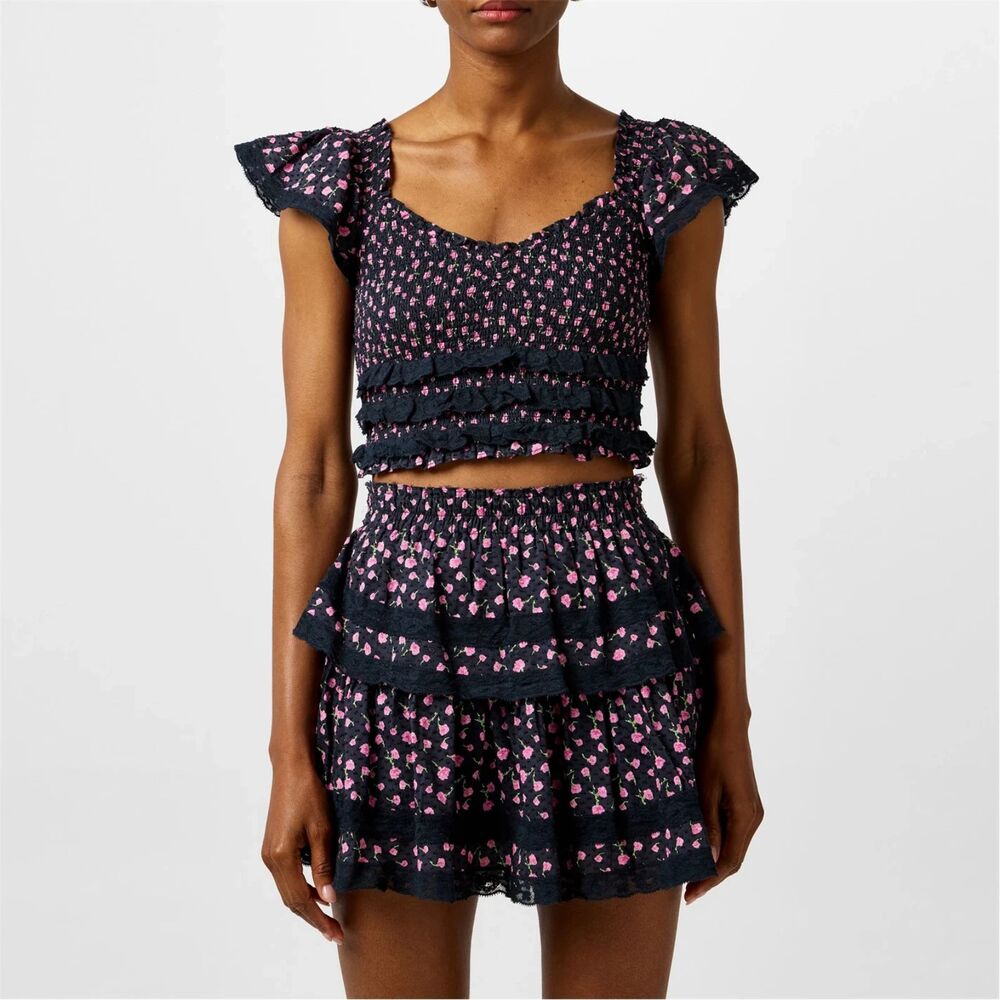 Love Shack Fancy Cropped Top Lace Ruffles Floral Romantic Boho XXL